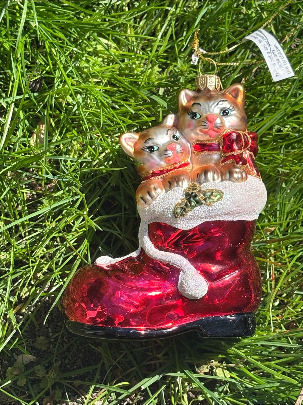 Vintage Summit Hand Blown Glass Painted Ornament 2 Kittens Christmas in a Stock